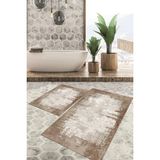 Viyana Home Dijital Baskılı Kaymaz Tabanlı Yıkanabilir 2'li Set Banya Halısı Klozet Takımı Paspas VHKZ-HT-494 - Kahverengi