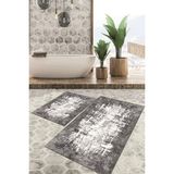 Viyana Home Dijital Baskılı Kaymaz Tabanlı Yıkanabilir 2'li Set Banya Halısı Klozet Takımı Paspas VHKZ-HT-498 - Gri
