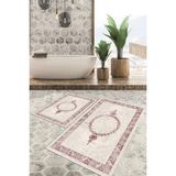 Viyana Home Dijital Baskılı Kaymaz Tabanlı Yıkanabilir 2'li Set Banya Halısı Klozet Takımı Paspas VHKZ-HT-505 - Pembe