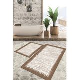Viyana Home Dijital Baskılı Kaymaz Tabanlı Yıkanabilir 2'li Set Banya Halısı Klozet Takımı Paspas VHKZ-HT-510 - Kahverengi