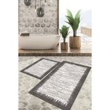 Viyana Home Dijital Baskılı Kaymaz Tabanlı Yıkanabilir 2'li Set Banya Halısı Klozet Takımı Paspas VHKZ-HT-512 - Gri