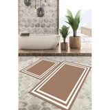 Viyana Home Dijital Baskılı Kaymaz Tabanlı Yıkanabilir 2'li Set Banya Halısı Klozet Takımı Paspas VHKZ-HT-532 - Kahverengi