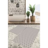 Viyana Home Dijital Baskılı Kaymaz Tabanlı Yıkanabilir 2'li Set Banya Halısı Klozet Takımı Paspas VHKZ-HT-547 - Gri - Beyaz