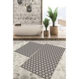 Viyana Home Dijital Baskılı Kaymaz Tabanlı Yıkanabilir 2'li Set Banya Halısı Klozet Takımı Paspas VHKZ-HT-548 - Gri - Siyah