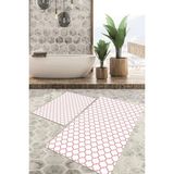 Viyana Home Dijital Baskılı Kaymaz Tabanlı Yıkanabilir 2'li Set Banya Halısı Klozet Takımı Paspas VHKZ-HT-551 - Pembe