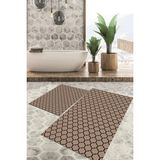 Viyana Home Dijital Baskılı Kaymaz Tabanlı Yıkanabilir 2'li Set Banya Halısı Klozet Takımı Paspas VHKZ-HT-554 - Kahverengi