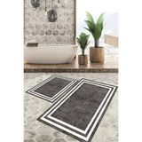 Viyana Home Dijital Baskılı Kaymaz Tabanlı Yıkanabilir 2'li Set Banya Halısı Klozet Takımı Paspas VHKZ-HT-575 - Gri