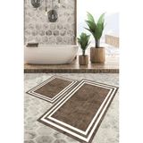 Viyana Home Dijital Baskılı Kaymaz Tabanlı Yıkanabilir 2'li Set Banya Halısı Klozet Takımı Paspas VHKZ-HT-576 - Kahverengi