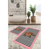 Viyana Home Dijital Baskılı Kaymaz Tabanlı Yıkanabilir 2'li Set Banya Halısı Klozet Takımı Paspas VHKZ-HT-607 - Pembe