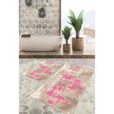 Viyana Home Dijital Baskılı Kaymaz Tabanlı Yıkanabilir 2'li Set Banya Halısı Klozet Takımı Paspas VHKZ-HT-640 - Pembe