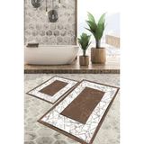 Viyana Home Dijital Baskılı Kaymaz Tabanlı Yıkanabilir 2'li Set Banya Halısı Klozet Takımı Paspas VHKZ-HT-657 - Kahverengi