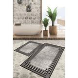 Viyana Home Dijital Baskılı Kaymaz Tabanlı Yıkanabilir 2'li Set Banya Halısı Klozet Takımı Paspas VHKZ-HT-664 - Gri