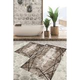 Viyana Home Dijital Baskılı Kaymaz Tabanlı Yıkanabilir 2'li Set Banya Halısı Klozet Takımı Paspas VHKZ-HT-696 - Kahverengi