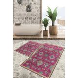 Viyana Home Dijital Baskılı Kaymaz Tabanlı Yıkanabilir 2'li Set Banya Halısı Klozet Takımı Paspas VHKZ-HT-750 - Pembe