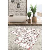 Viyana Home Dijital Baskılı Kaymaz Tabanlı Yıkanabilir 2'li Set Banya Halısı Klozet Takımı Paspas VHKZ-HT-799 - Pembe