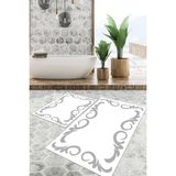Viyana Home Dijital Baskılı Kaymaz Tabanlı Yıkanabilir 2'li Set Banya Halısı Klozet Takımı Paspas VHKZ-HT-867 - Beyaz - Gri