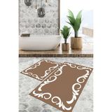 Viyana Home Dijital Baskılı Kaymaz Tabanlı Yıkanabilir 2'li Set Banya Halısı Klozet Takımı Paspas VHKZ-HT-874 - Kahverengi