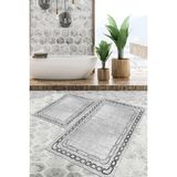 Viyana Home Dijital Baskılı Kaymaz Tabanlı Yıkanabilir 2'li Set Banya Halısı Klozet Takımı Paspas VHKZ-HT-900 - Gri