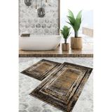 Viyana Home Dijital Baskılı Kaymaz Tabanlı Yıkanabilir 2'li Set Banya Halısı Klozet Takımı Paspas VHKZ-HT-967 - Kahverengi