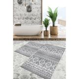 Viyana Home Dijital Baskılı Kaymaz Tabanlı Yıkanabilir 2'li Set Banya Halısı Klozet Takımı Paspas VHKZ-HT-988 - Gri