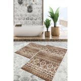 Viyana Home Dijital Baskılı Kaymaz Tabanlı Yıkanabilir 2'li Set Banya Halısı Klozet Takımı Paspas VHKZ-HT-990 - Kahverengi