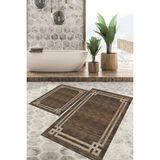 Viyana Home Dijital Baskılı Kaymaz Tabanlı Yıkanabilir 2'li Set Banya Halısı Klozet Takımı Paspas VHKZ-HY-1308 - Kahverengi