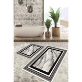 Viyana Home Dijital Baskılı Kaymaz Tabanlı Yıkanabilir 2'li Set Banya Halısı Klozet Takımı Paspas VHKZ-HY-965 - Gri