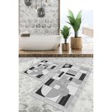 Viyana Home Dijital Baskılı Kaymaz Tabanlı Yıkanabilir 2'li Set Banya Halısı Klozet Takımı Paspas VHKZ-SD-1004 - Gri