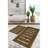 Viyana Home Dijital Baskılı Kaymaz Tabanlı Yıkanabilir 2'li Set Banya Halısı Klozet Takımı Paspas VHKZ-SD-1012 - Kahverengi