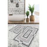 Viyana Home Dijital Baskılı Kaymaz Tabanlı Yıkanabilir 2'li Set Banya Halısı Klozet Takımı Paspas VHKZ-SD-1017 - Gri
