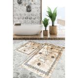 Viyana Home Dijital Baskılı Kaymaz Tabanlı Yıkanabilir 2'li Set Banya Halısı Klozet Takımı Paspas VHKZ-SD-1031 - Kahverengi