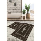 Viyana Home Dijital Baskılı Kaymaz Tabanlı Yıkanabilir 2'li Set Banya Halısı Klozet Takımı Paspas VHKZ-SD-1046 - Kahverengi