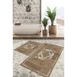 Viyana Home Dijital Baskılı Kaymaz Tabanlı Yıkanabilir 2'li Set Banya Halısı Klozet Takımı Paspas VHKZ-SD-1051 - Kahverengi