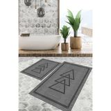 Viyana Home Dijital Baskılı Kaymaz Tabanlı Yıkanabilir 2'li Set Banya Halısı Klozet Takımı Paspas VHKZ-SD-1063 - Gri