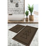 Viyana Home Dijital Baskılı Kaymaz Tabanlı Yıkanabilir 2'li Set Banya Halısı Klozet Takımı Paspas VHKZ-SD-1066 - Kahverengi
