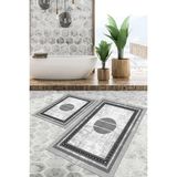 Viyana Home Dijital Baskılı Kaymaz Tabanlı Yıkanabilir 2'li Set Banya Halısı Klozet Takımı Paspas VHKZ-SD-1081 - Gri