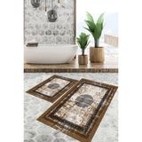 Viyana Home Dijital Baskılı Kaymaz Tabanlı Yıkanabilir 2'li Set Banya Halısı Klozet Takımı Paspas VHKZ-SD-1083 - Kahverengi