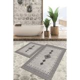 Viyana Home Dijital Baskılı Kaymaz Tabanlı Yıkanabilir 2'li Set Banya Halısı Klozet Takımı Paspas VHKZ-SD-1106 - Gri