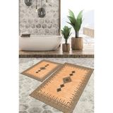 Viyana Home Dijital Baskılı Kaymaz Tabanlı Yıkanabilir 2'li Set Banya Halısı Klozet Takımı Paspas VHKZ-SD-1107 - Kahverengi