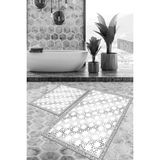 Viyana Home Dijital Baskılı Kaymaz Tabanlı Yıkanabilir 2'li Set Banya Halısı Klozet Takımı Paspas VHKZ-SD-1111 - Gri