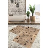 Viyana Home Dijital Baskılı Kaymaz Tabanlı Yıkanabilir 2'li Set Banya Halısı Klozet Takımı Paspas VHKZ-SD-1153 - Kahverengi