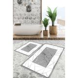 Viyana Home Dijital Baskılı Kaymaz Tabanlı Yıkanabilir 2'li Set Banya Halısı Klozet Takımı Paspas VHKZ-SD-1187 - Gri