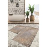 Viyana Home Dijital Baskılı Kaymaz Tabanlı Yıkanabilir 2'li Set Banya Halısı Klozet Takımı Paspas VHKZ-SD-234 - Kahverengi