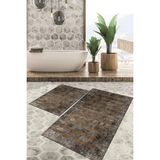 Viyana Home Dijital Baskılı Kaymaz Tabanlı Yıkanabilir 2'li Set Banya Halısı Klozet Takımı Paspas VHKZ-SD-248 - Kahverengi