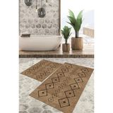 Viyana Home Dijital Baskılı Kaymaz Tabanlı Yıkanabilir 2'li Set Banya Halısı Klozet Takımı Paspas VHKZ-SD-275 - Kahverengi - 76