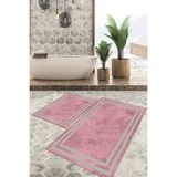 Viyana Home Dijital Baskılı Kaymaz Tabanlı Yıkanabilir 2'li Set Banya Halısı Klozet Takımı Paspas VHKZ-SD-300 - Pembe