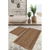Viyana Home Dijital Baskılı Kaymaz Tabanlı Yıkanabilir 2'li Set Banya Halısı Klozet Takımı Paspas VHKZ-SD-355 - Kahverengi