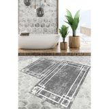 Viyana Home Dijital Baskılı Kaymaz Tabanlı Yıkanabilir 2'li Set Banya Halısı Klozet Takımı Paspas VHKZ-SD-598 - Gri - 104
