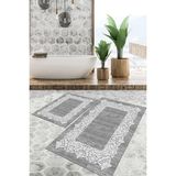 Viyana Home Dijital Baskılı Kaymaz Tabanlı Yıkanabilir 2'li Set Banya Halısı Klozet Takımı Paspas VHKZ-SD-607 - Gri - 83