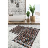 Viyana Home Dijital Baskılı Kaymaz Tabanlı Yıkanabilir 2'li Set Banya Halısı Klozet Takımı Paspas VHKZ-SD-812 - Kahverengi